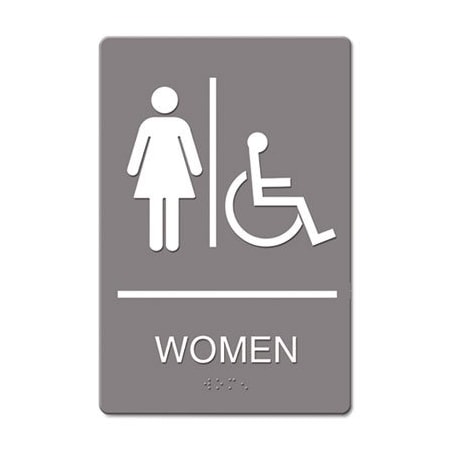 U. S. Stamp & Sign women's restroom/wheelchair accessible, Plastic, 9" x 6", Double-sided adhesive tape 4814